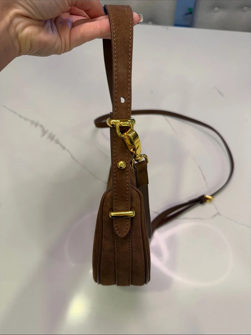 Arque Brown Suede Shoulder/Crossbody Bag with Tassel Charm